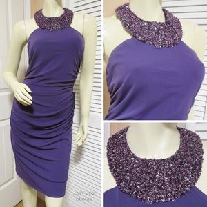 NWT Y2K JS Boutique Sleeveless Beaded Halter Bodycon Dress 8 Purple Party Formal
